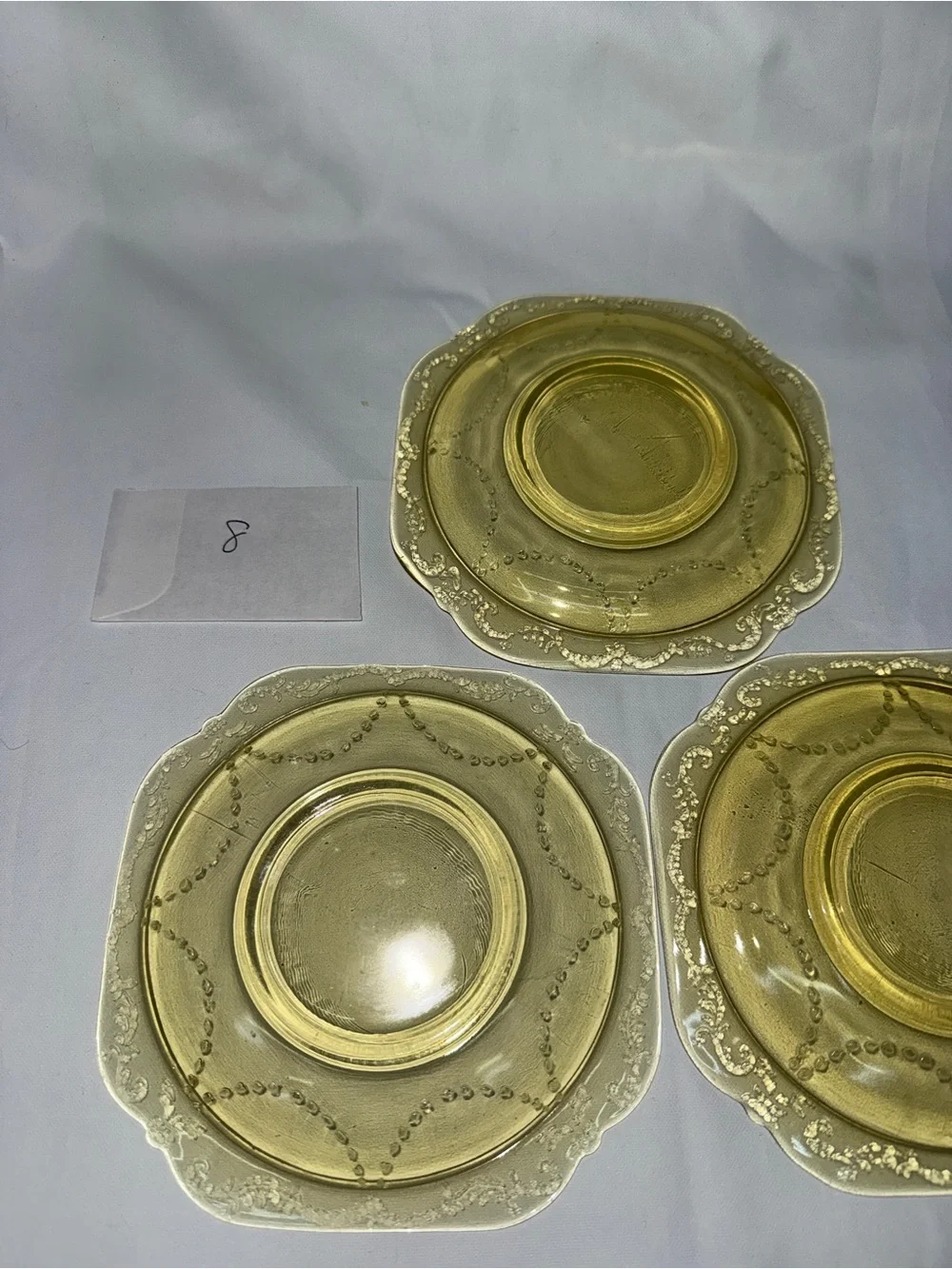 Vintage Amber Depression Glass Square Saucers Set of 3 Etched